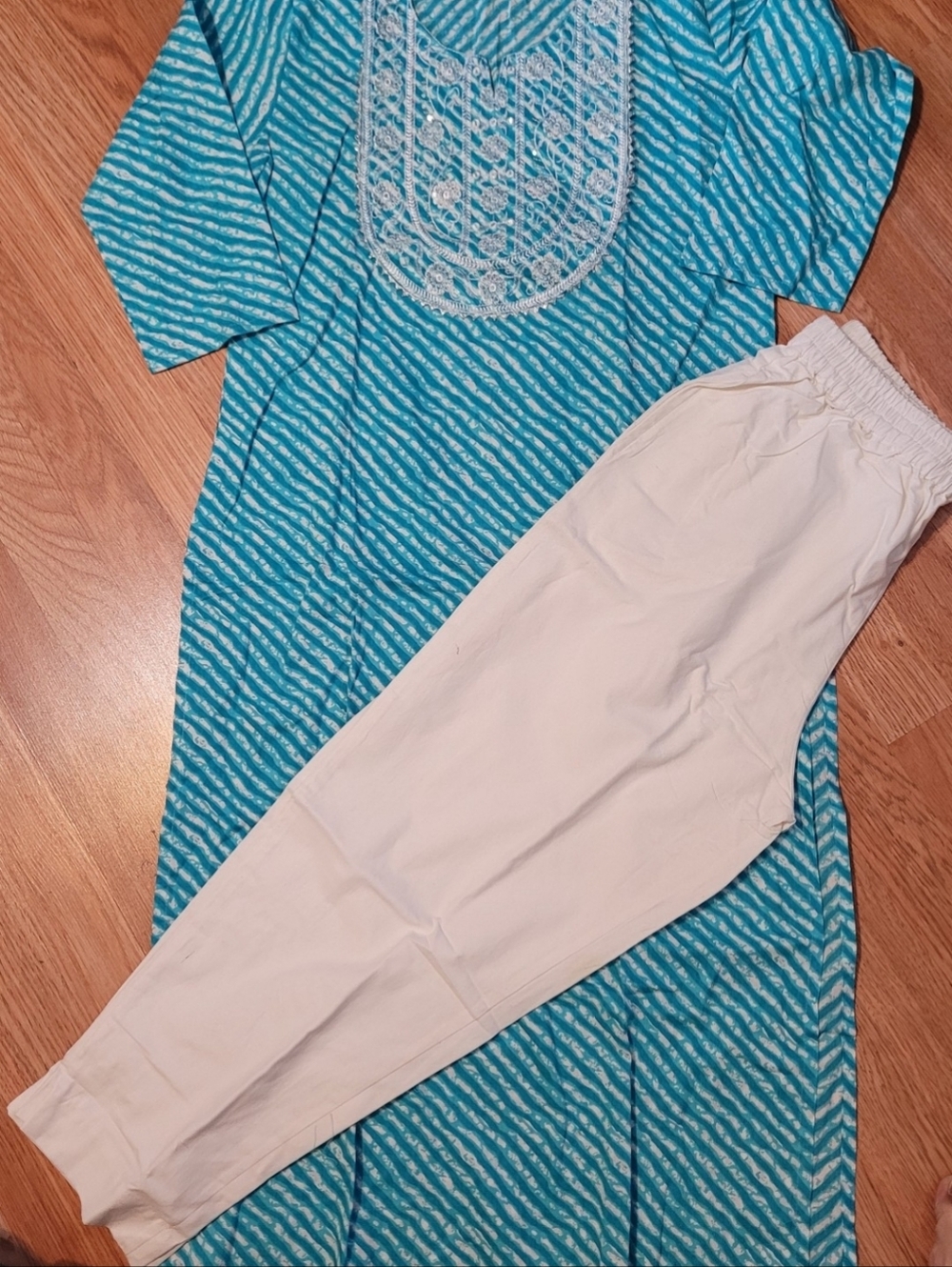 Women's Turquoise Striped Pants & Jumpsuit Set - Turquoise and Cream